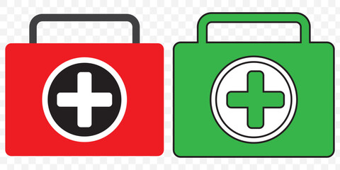 Fototapeta premium Illustration of a Simple First Aid Kit. White Medical Box with a Prominent Cross Symbol on the Front, Featuring Minimalist Design and Clean Lines for Healthcare and Emergency Use. Vector Logo Icon Png