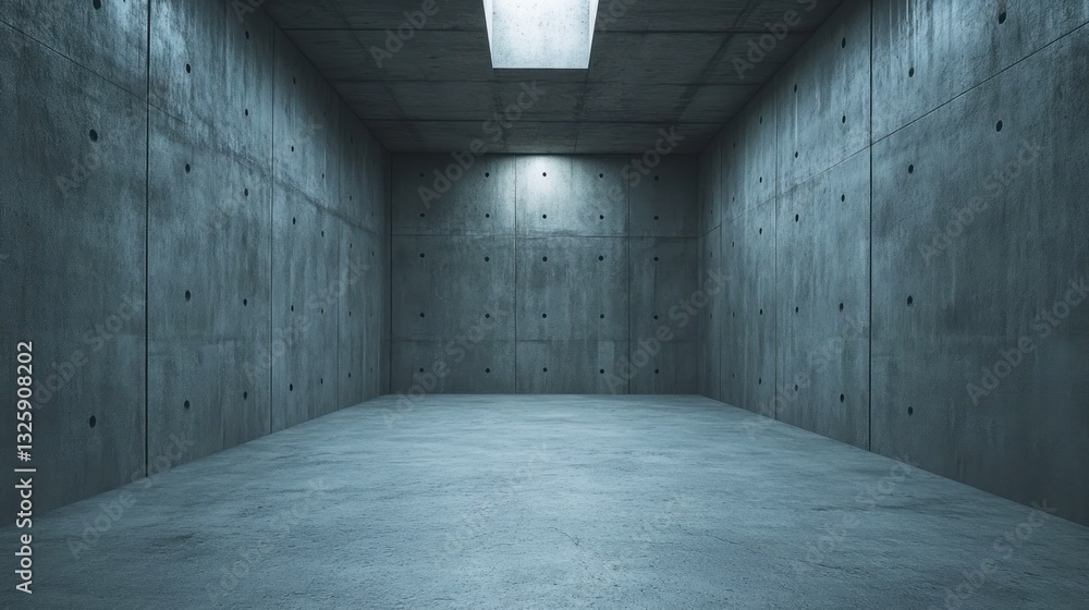 Poster empty, dimly lit concrete room with a single light source.
