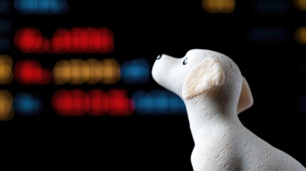 Toy dog figurine against a colorful digital background