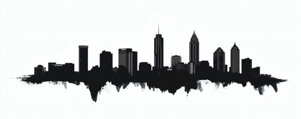 Silhouetted depiction of urban architecture against a bright white backdrop