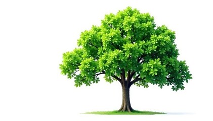 Obraz premium Single isolated tree branch on white background, serene, green, foliage