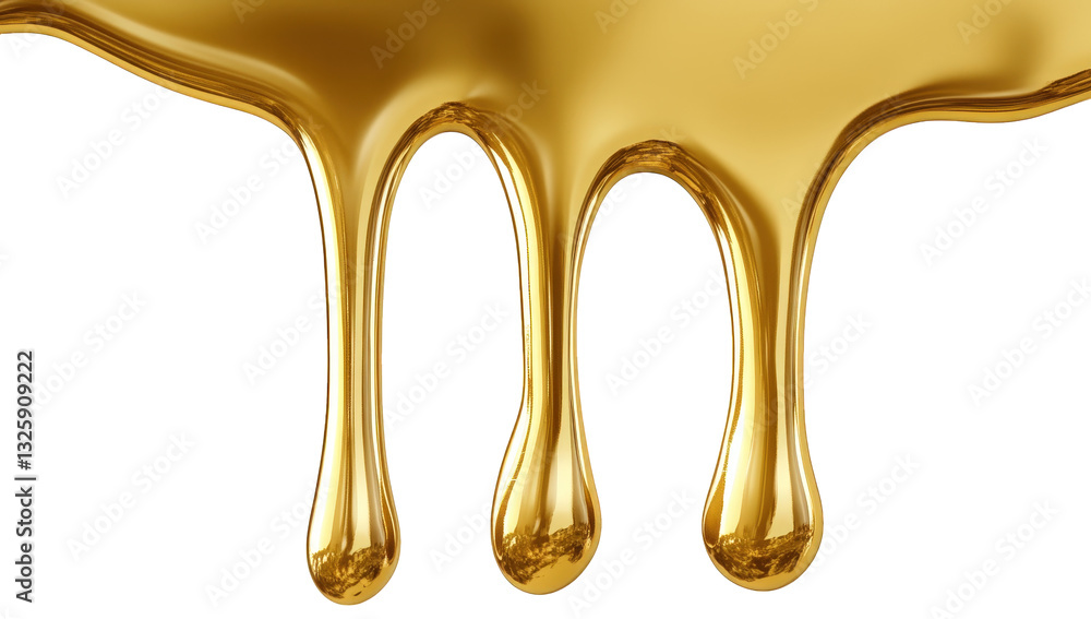 Poster a close-up view of golden liquid dripping resembling honey or syrup against a white background it co