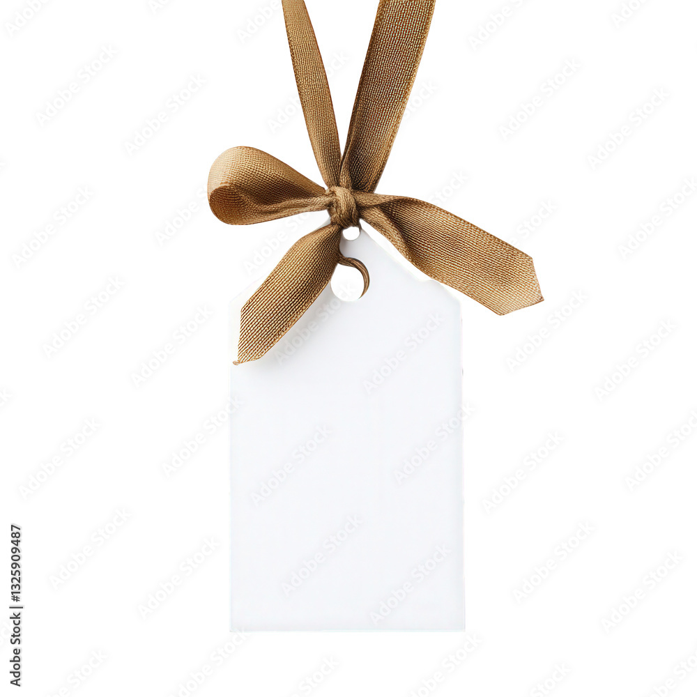 Poster a blank tag with a brown ribbon tied in a bow designed for labeling or gift purposes the simple clea