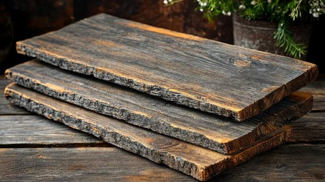 Rustic wooden planks in natural setting with soft lighting and textures