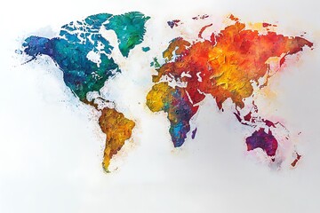 Colorful Impasto World Map Painting Abstract Global Art Print