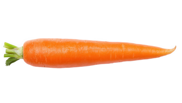 a fresh vibrant orange carrot with a tapered shape and green leaves at the top set against a clean white background emphasizing its natural color and texture