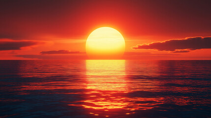 A stunning sunset over a calm ocean. Ai generated.