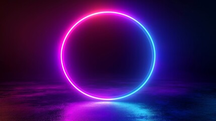 Obraz premium Vibrant neon circular light display on a dark reflective surface