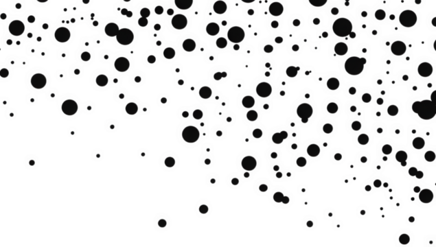 a scattered arrangement of various-sized black circles against a white background creating a dynamic visual effect that evokes a sense of movement and abstraction