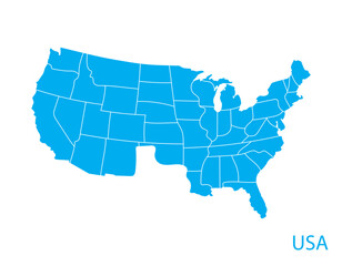 map of united states America per area soft blue