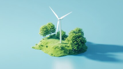Bright Isometric Rendering of Wind Turbine with Trees