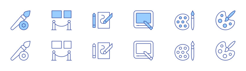 Art icon set in two styles, Duotone and Thin Line style. Editable stroke. art, magnetic, museum, paint palette, draw, painting