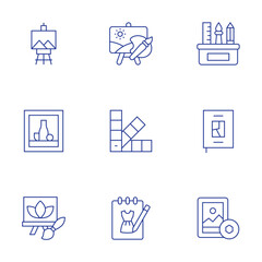 Art icons set. Thin Line style, editable stroke. art, art book, canvas, painting, creative, still life, sketch, color palette
