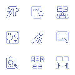 Art icons set. Thin Line style, editable stroke. language arts, art, art show, magnetic, museum, paint, mural, art therapy