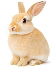 Obraz premium A small rabbit sitting calmly on a smooth white surface perfect for decorative illustrations and displays