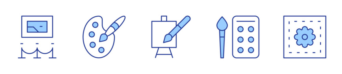 art, art and design, art museum, paint palette. Art Icon vector illustration. Line Duotone style. Editable stroke