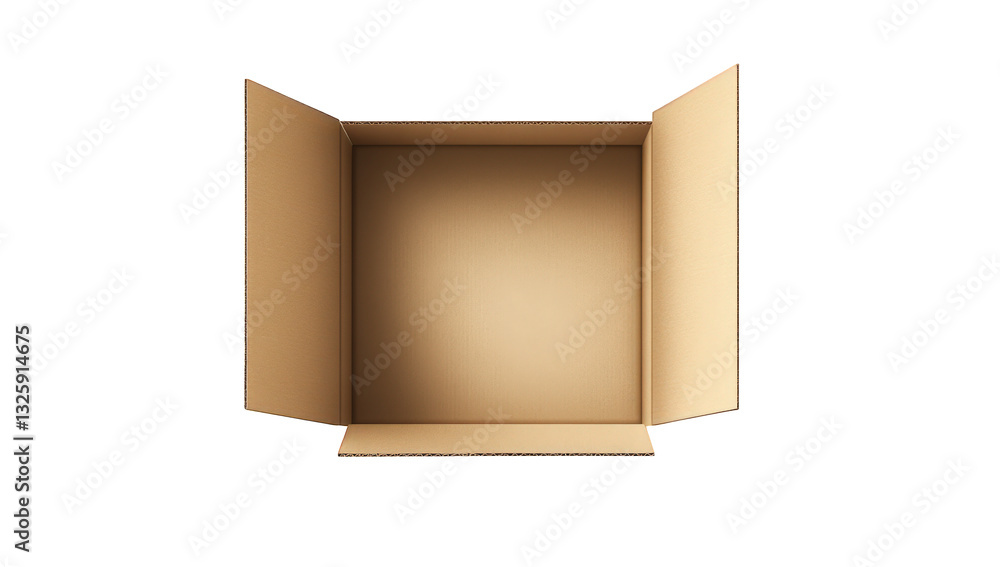 Poster an empty cardboard box viewed from above showcasing its open flaps and clean interior often used for