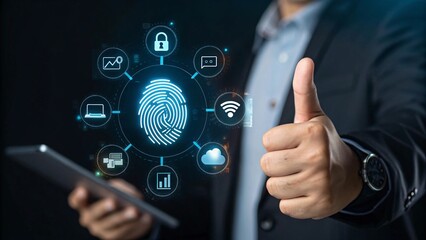 Futuristic Technology & Cybersecurity | Biometric Authentication & Digital Interface in Corporate Security