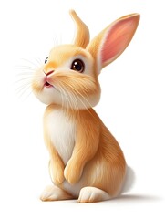 Obraz premium Cute little bunny illustration sitting down with soft fur and innocent expression isolated on a bright white background