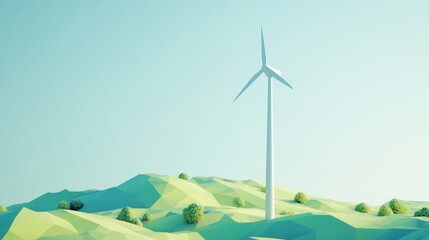 Colorful Wind Turbine in Clean Landscape