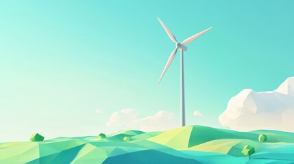 Obraz premium Colorful Single Wind Turbine on Clean Hillside
