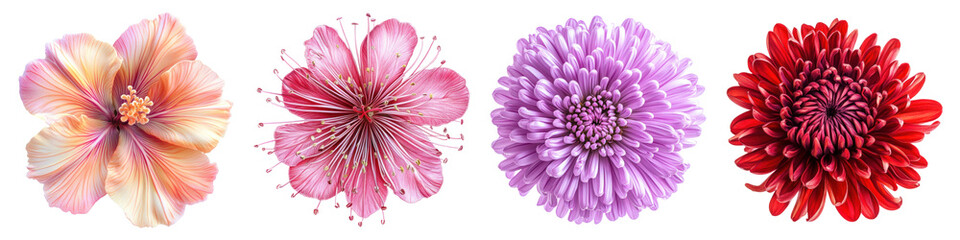 Chinese fringe flower isolated on transparent background, PNG, Set of