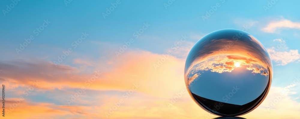 Aufkleber a reflective crystal sphere captures a colorful sunset, blending nature and art in a captivating dis