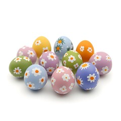 A collection of beautiful easter eggs in various colors isolated on a white background for spring festivities and joy