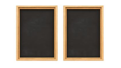 two empty black chalkboards framed in wood suggesting a space for writing or drawing often used in educational or creative settings