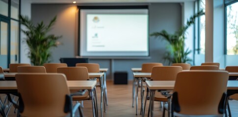 Stylish modern meeting room featuring an empty space and a projector, perfect for presentations and collaborations.