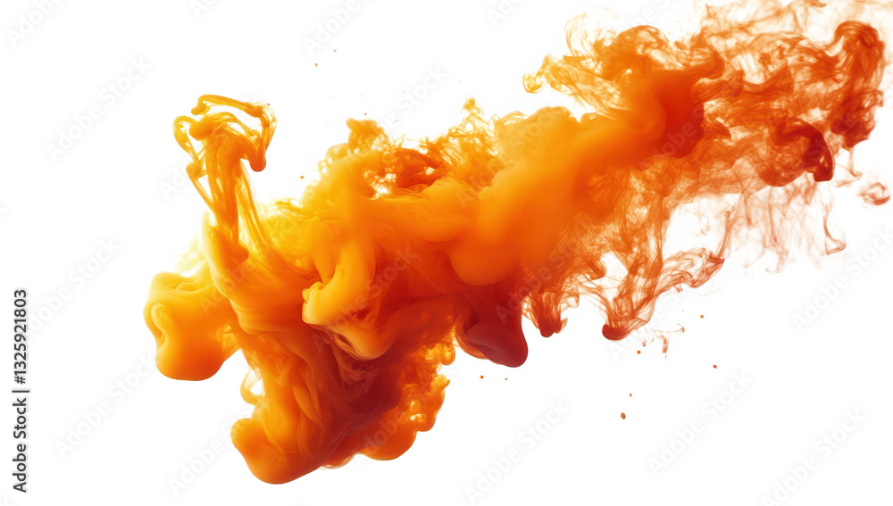 Poster vibrant orange and yellow ink swirling in water creating a dynamic and fluid visual effect against a