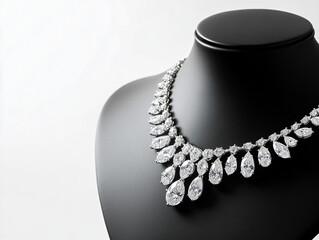 elegant diamond necklace displayed on a manequin