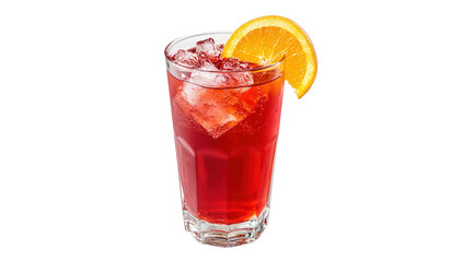 a refreshing glass of iced beverage with a vibrant red color garnished with a slice of orange ideal for hot days or social gatherings