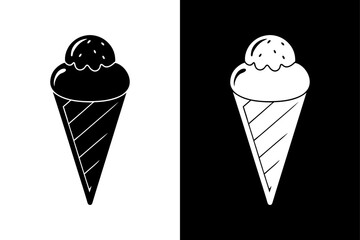 Scoop Ice Cream Cone Icon Black and White Silhouette Vector for Snack & Dessert Branding.