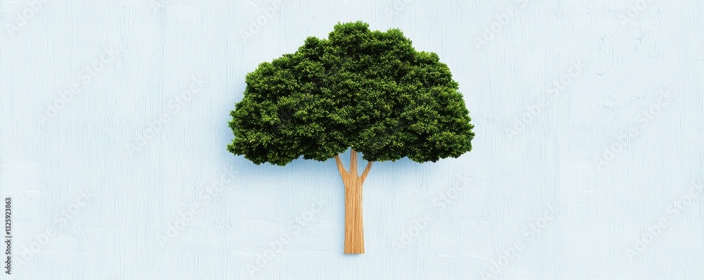 Poster a minimalist image of a green tree against a light background, symbolizing nature and vitality.