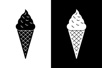 Scoop Ice Cream Cone Icon Black and White Silhouette Vector for Snack & Dessert Branding.