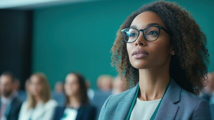 Focused Businesswoman Listening at Conference or Presentation Event