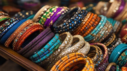 Fototapeta premium Colorful bangles display in a market