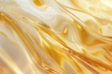 close up horizontal abstract image of a shiny flowing golden fluid background