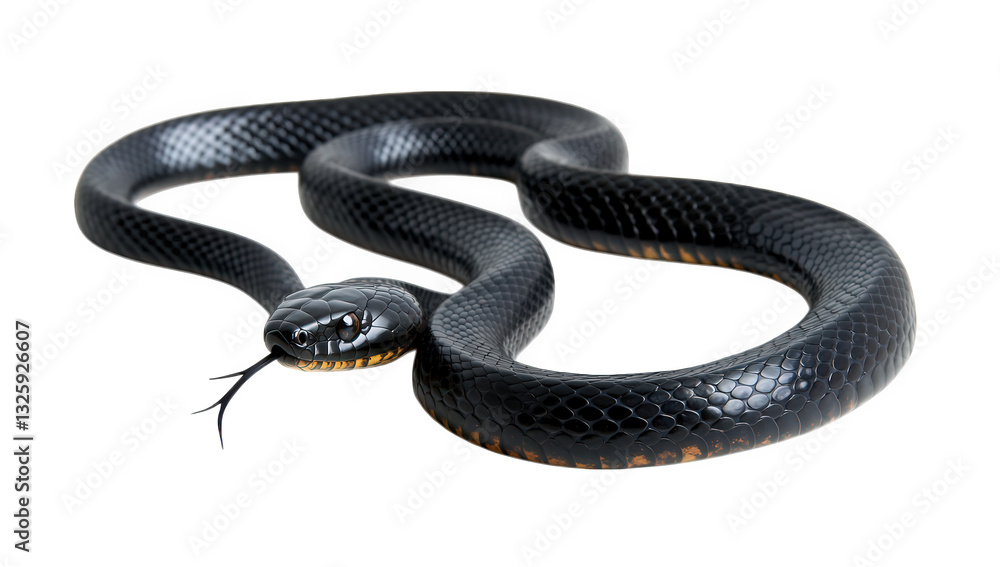 Poster black snake showcasing its smooth scales and distinct features including a forked tongue the snake i