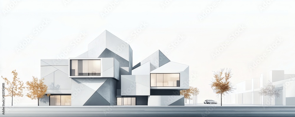 Aufkleber a modern geometrical building with white angular architectural design