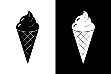 Black and White Ice Cream Silhouette  Perfect for Dessert & Food Designs.