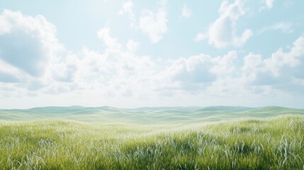 Sunny Meadow Landscape Under a Cloudy Sky