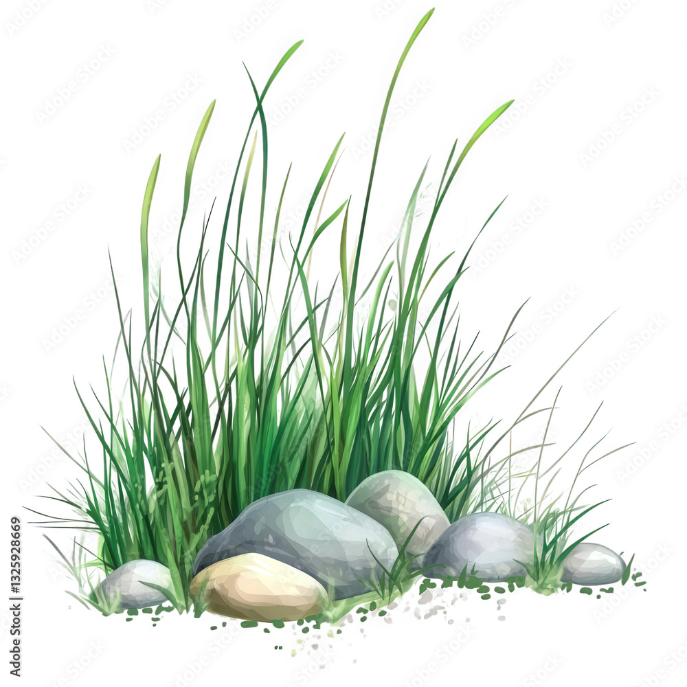 Poster cluster of vibrant green grass and smooth stones creating a natural and serene environment it serves