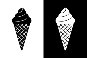 Simple Ice Cream Cone Icon High-Quality Black and White Silhouette Vector.