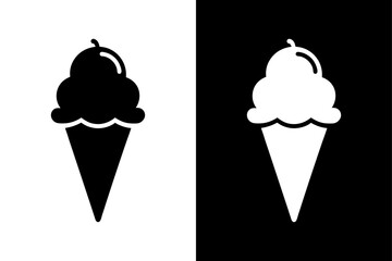 Simple Ice Cream Cone Icon High-Quality Black and White Silhouette Vector.