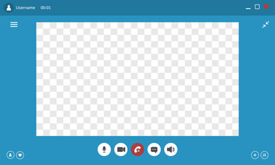 Videocall User Interface. Video chat screen template. Online chat with buttons for mobile, computer, laptop. Flat Vector illustration.