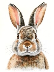 Obraz premium Close-up of a rabbit's face in watercolor style against a white background highlighting its expressive features and charm