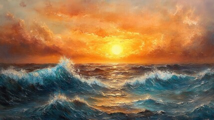 Obraz premium Vibrant ocean sunset with dramatic waves and colorful sky