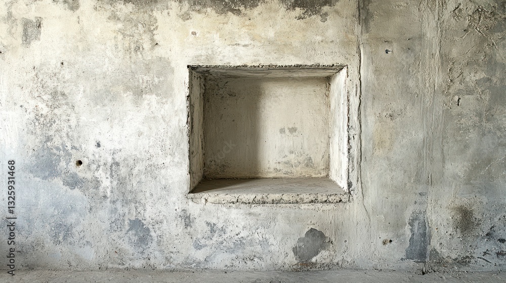 Poster empty square niche in a weathered concrete wall.